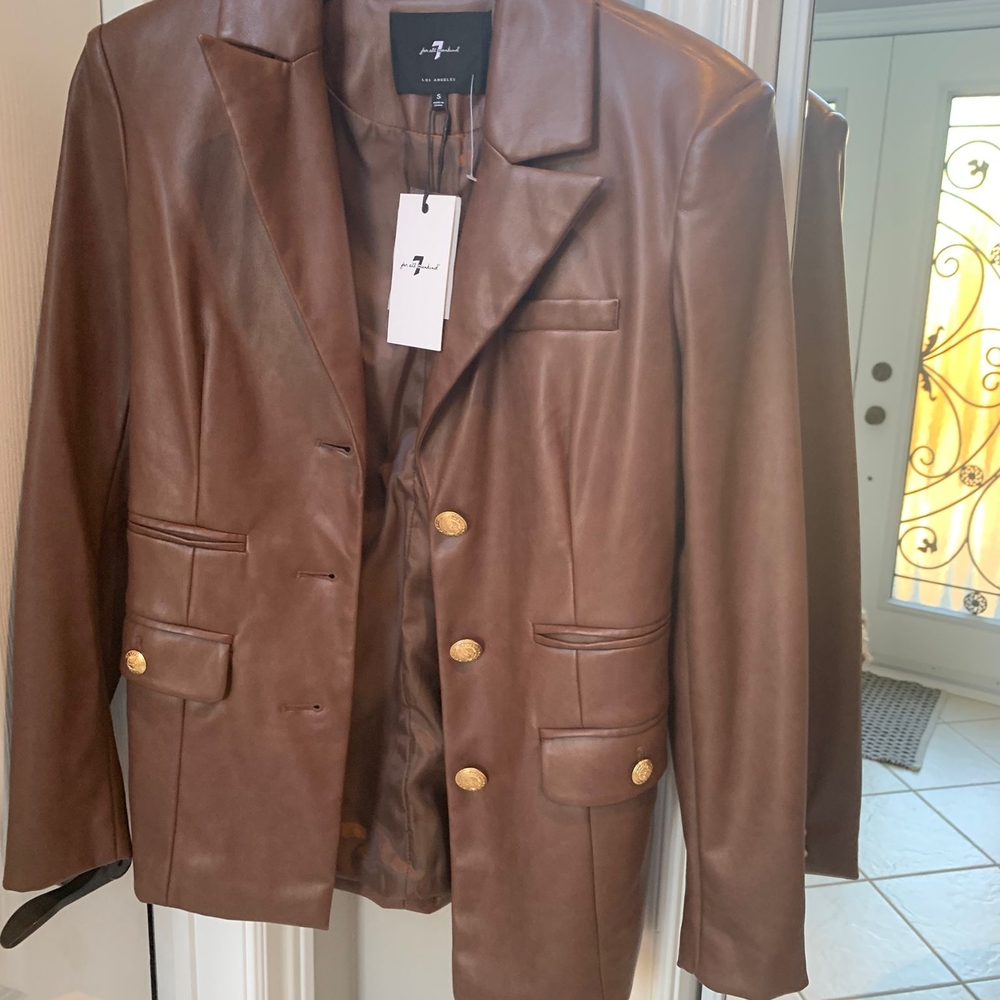 7 For All Mankind Tan Faux Leather Blazer